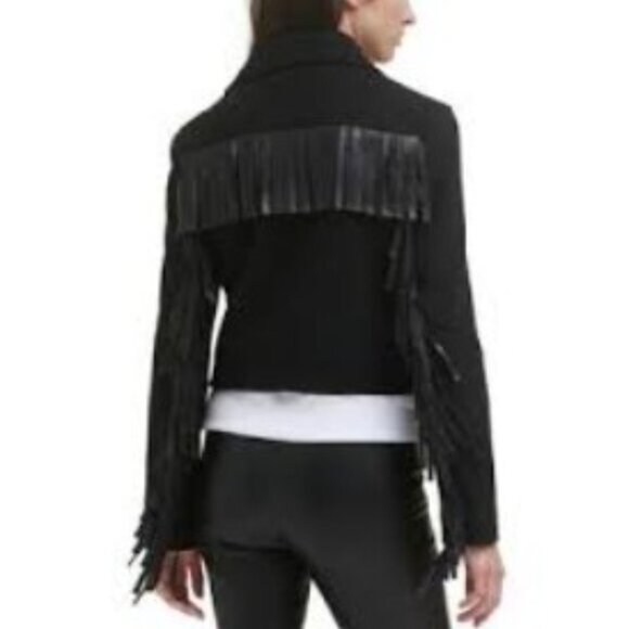 DKNY Black Fringe‎ Moto Jacket SZ S NWT - Picture 2 of 8